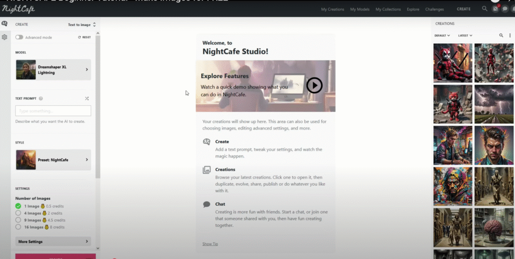Nightcafe AI studio interface